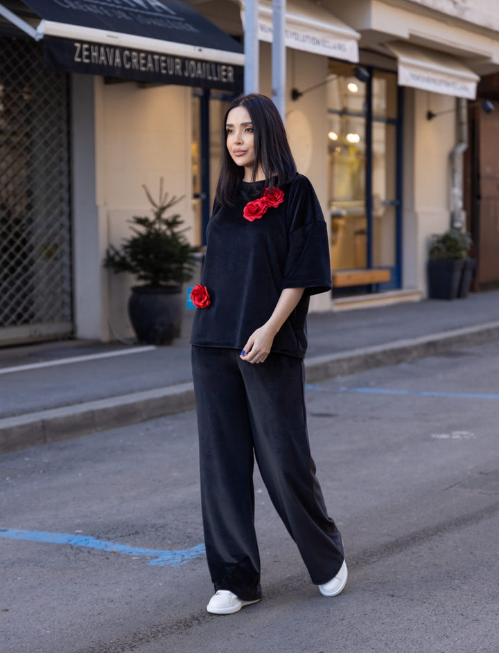 Set catifea Rose2 Negru