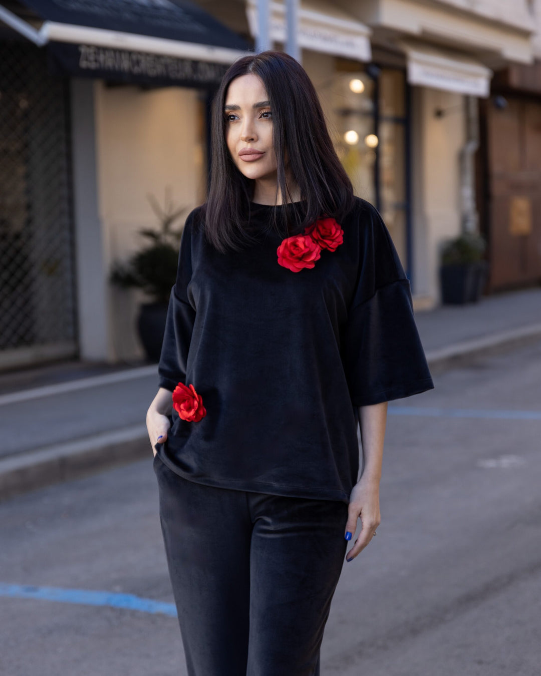 Set catifea Rose2 Negru