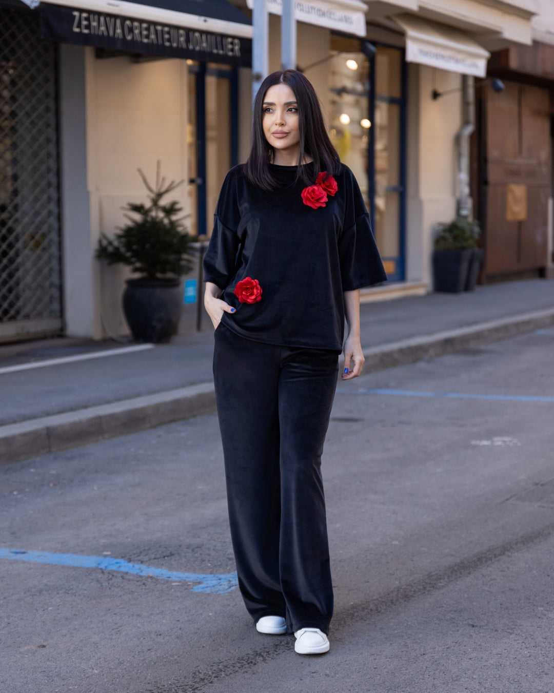 Set catifea Rose2 Negru