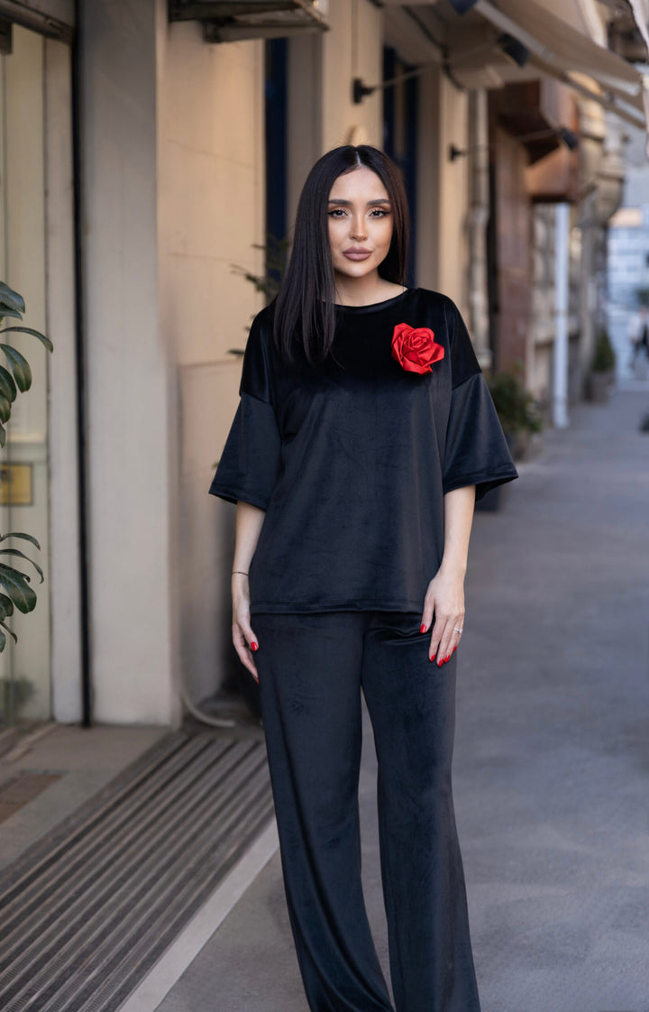 Set catifea Rose Negru