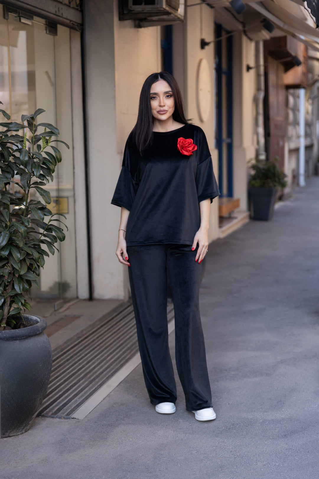 Set catifea Rose Negru