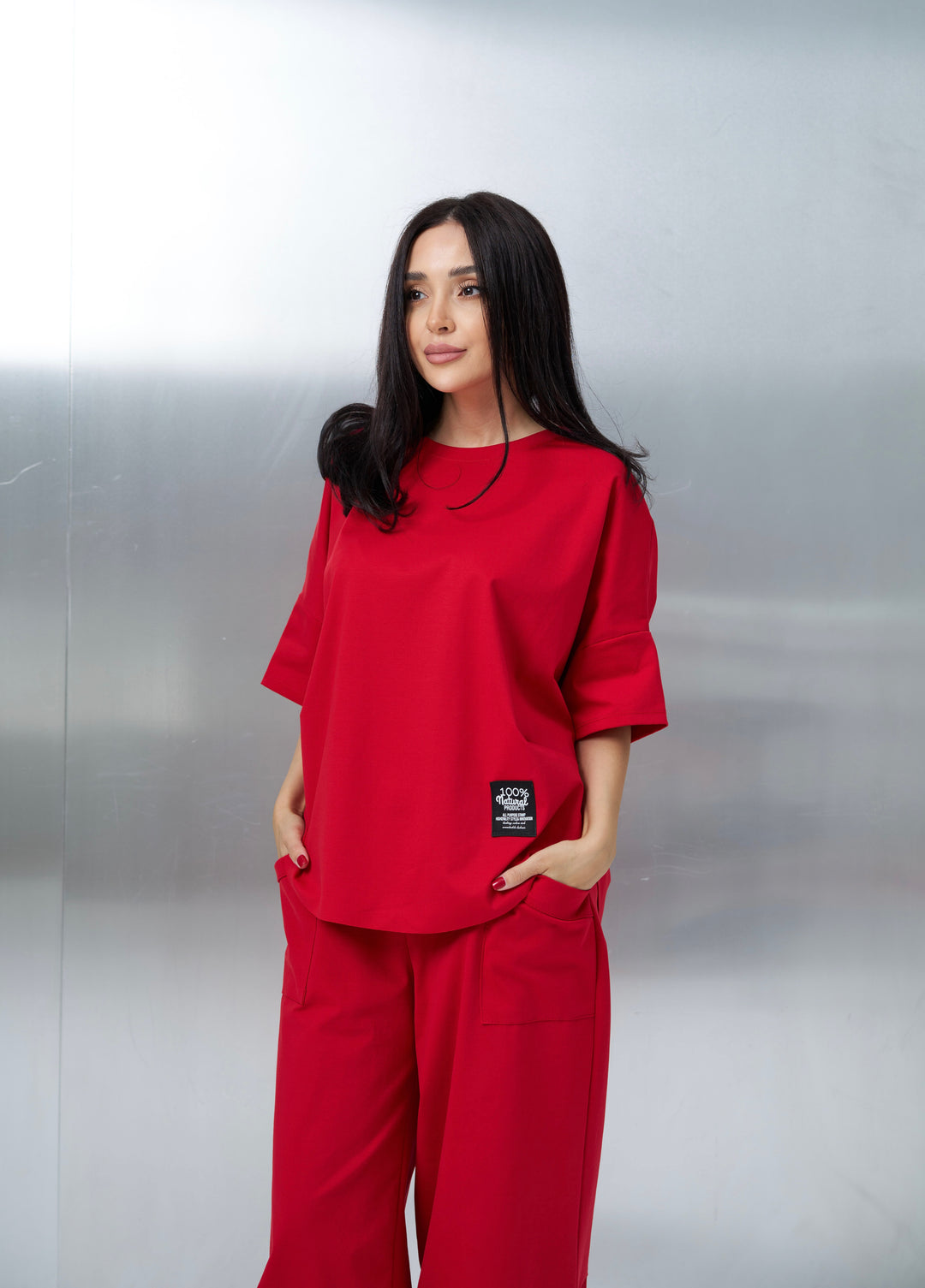 Set bumbac Kaida Rosu