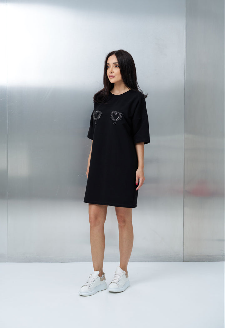 Rochie Bumbac Premium Hearts Neagră