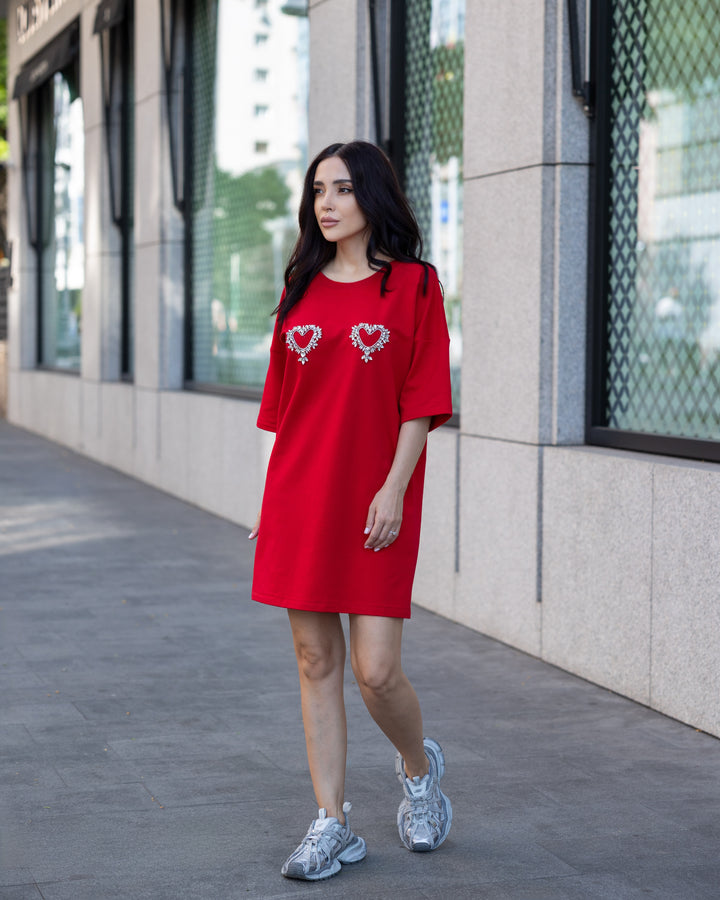 Rochie Bumbac Premium Hearts Red